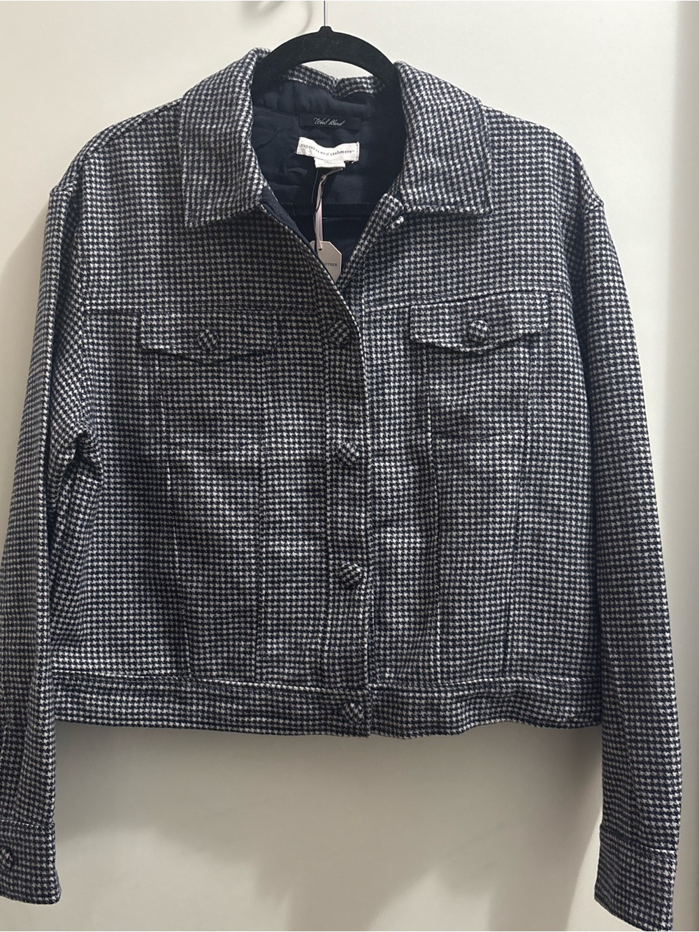 Wool-Blend Houndstooth Jacket - Dark blue and White